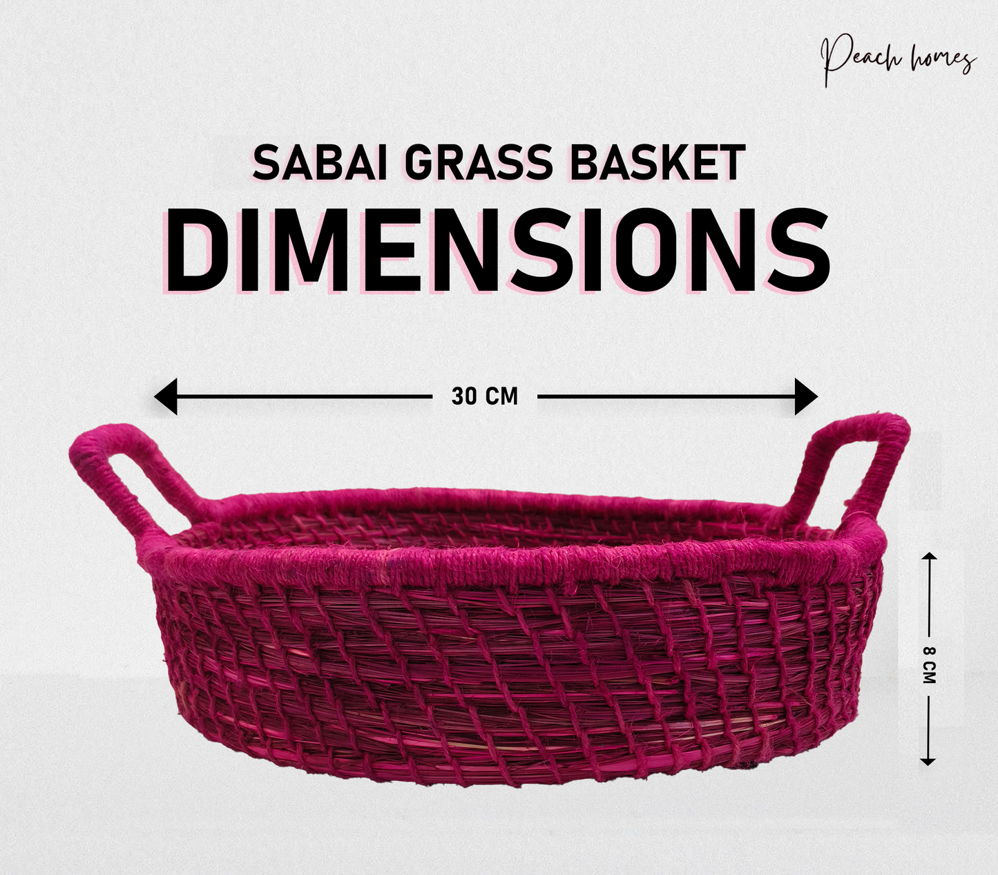 Solid Pink Handcrafted sabai Grass Hand woven Organiser with Handle