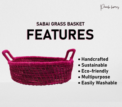 Solid Pink Handcrafted sabai Grass Hand woven Organiser with Handle