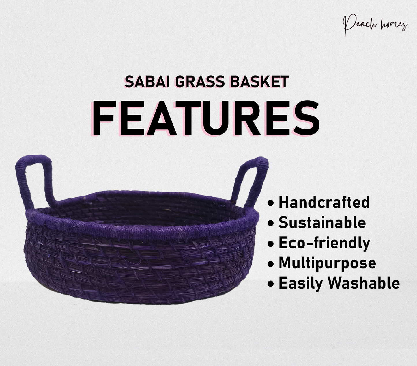 Solid Purple Handcrafted Sabai Grass Organiser with Handle