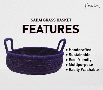 Solid Purple Handcrafted Sabai Grass Organiser with Handle