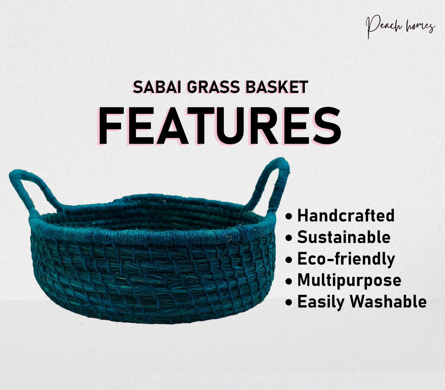 Solid Green Handcrafted Sabai Grass Organiser with Handle