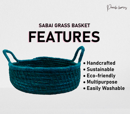 Solid Green Handcrafted Sabai Grass Organiser with Handle