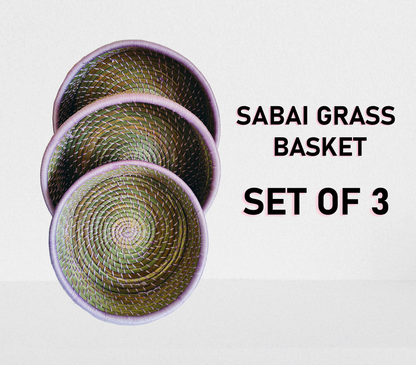 Purple Hand-Crafted Sabai Grass Jute Organiser (Set of 3)