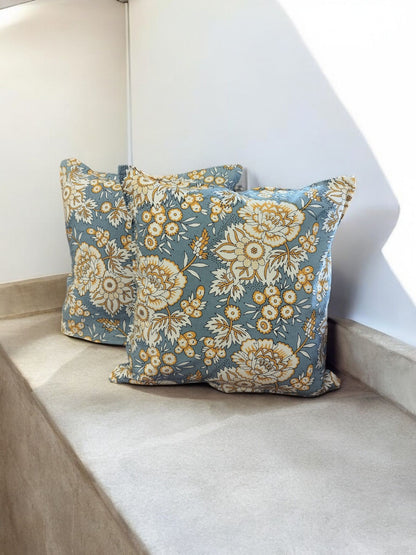 Blue Cotton Cushion Covers (Set of 2, 16x16 Inches)