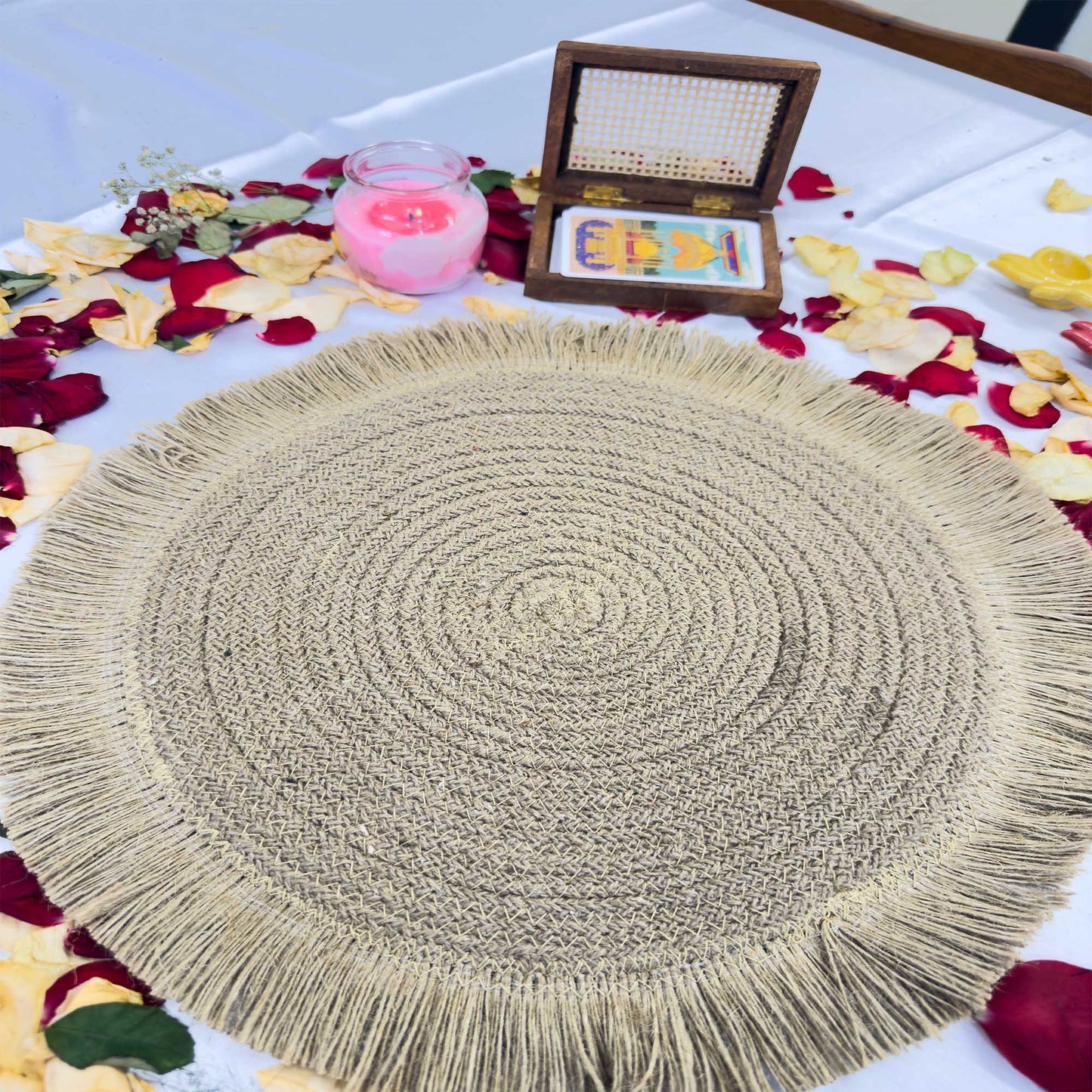 Fringe Rope Pattern Jute Circular Border Dining Table Placemat (Pack of 2) – Eco-Friendly and Stylish