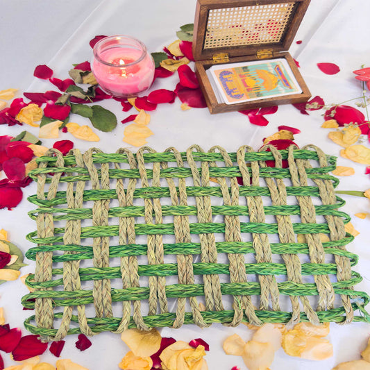 Green Rectangle Sabai Grass Table Placemat – Eco-Friendly Sapphire Blue Dining Table Mat
