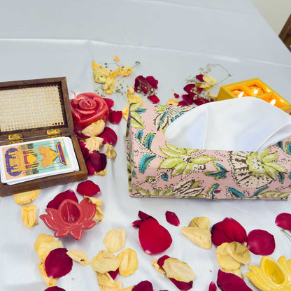 Pink Floral Handblock Tissue Box