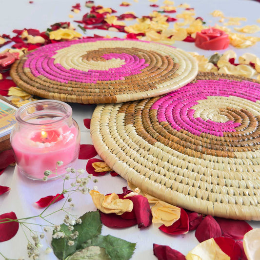 Pink Sabai Grass Table Placemat – 13" Diameter Handmade Eco-Friendly Dining Table Décor (1 Unit)