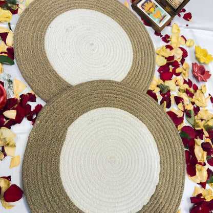 White Centered Jute Table Placemat (Pack of 2) – Eco-Friendly and Stylish