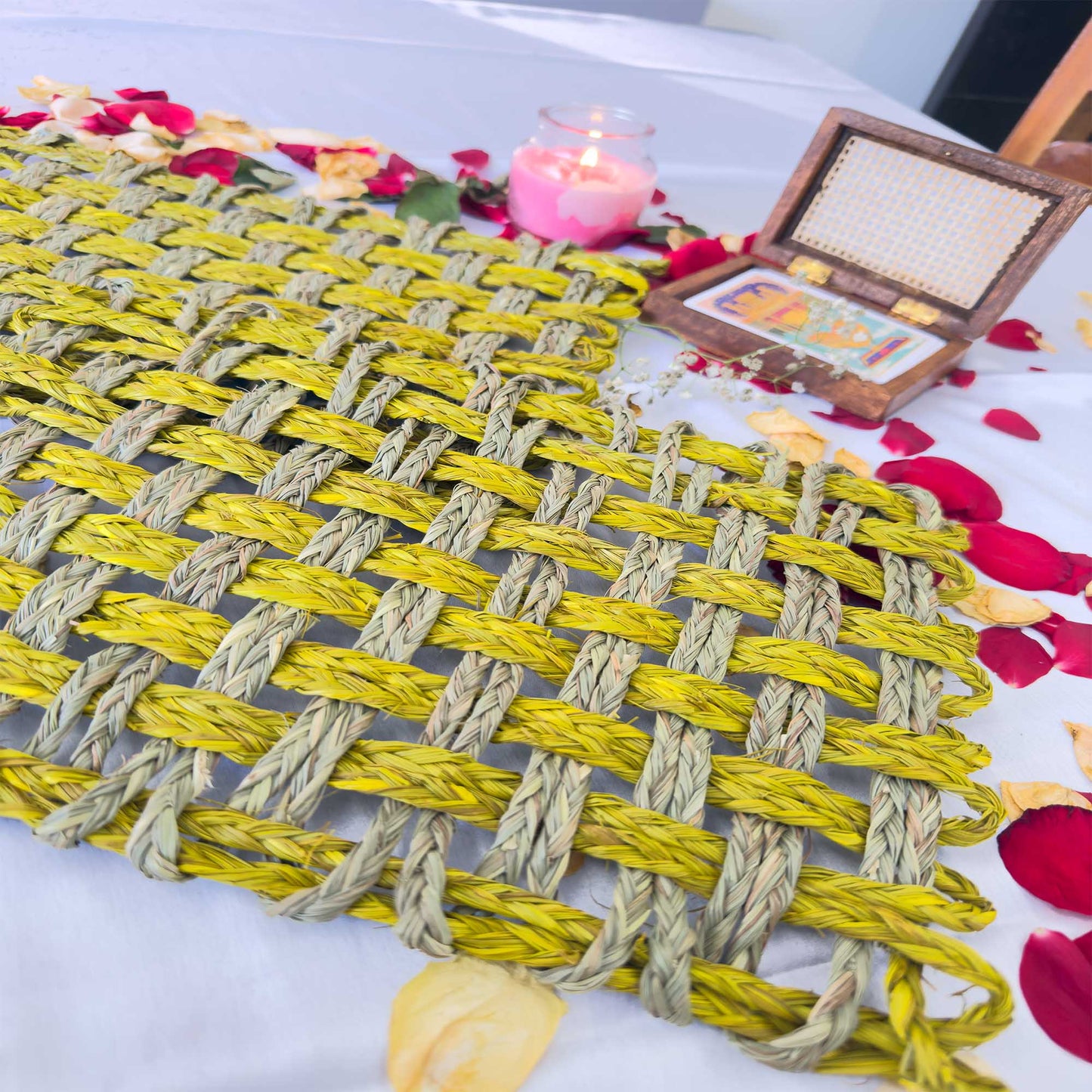 Yellow Rectangle Sabai Grass Table Placemat – Eco-Friendly Sapphire Yellow Dining Table Mat