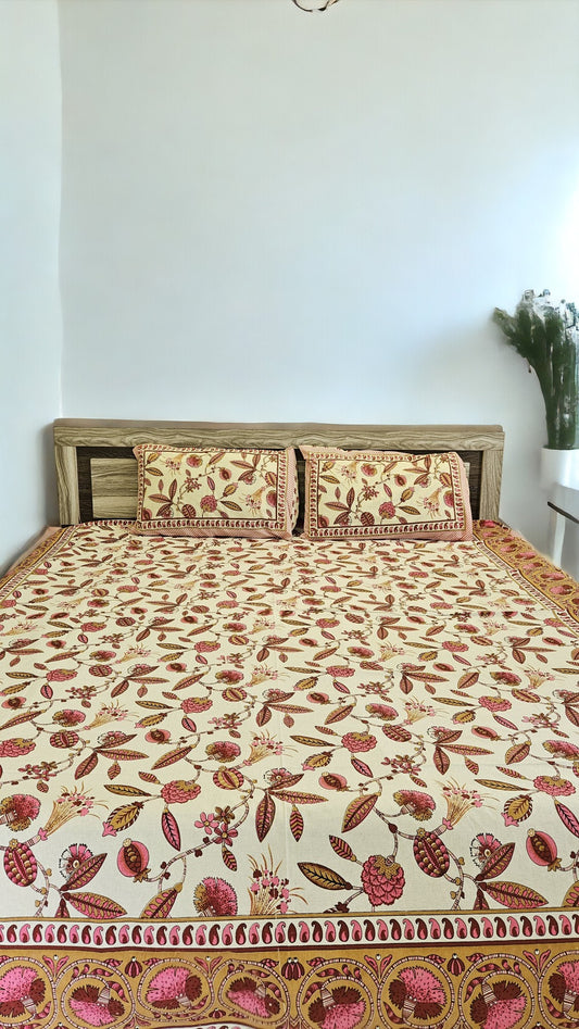 Peach Leaf Double Bedsheet with 2 Pillow Cover