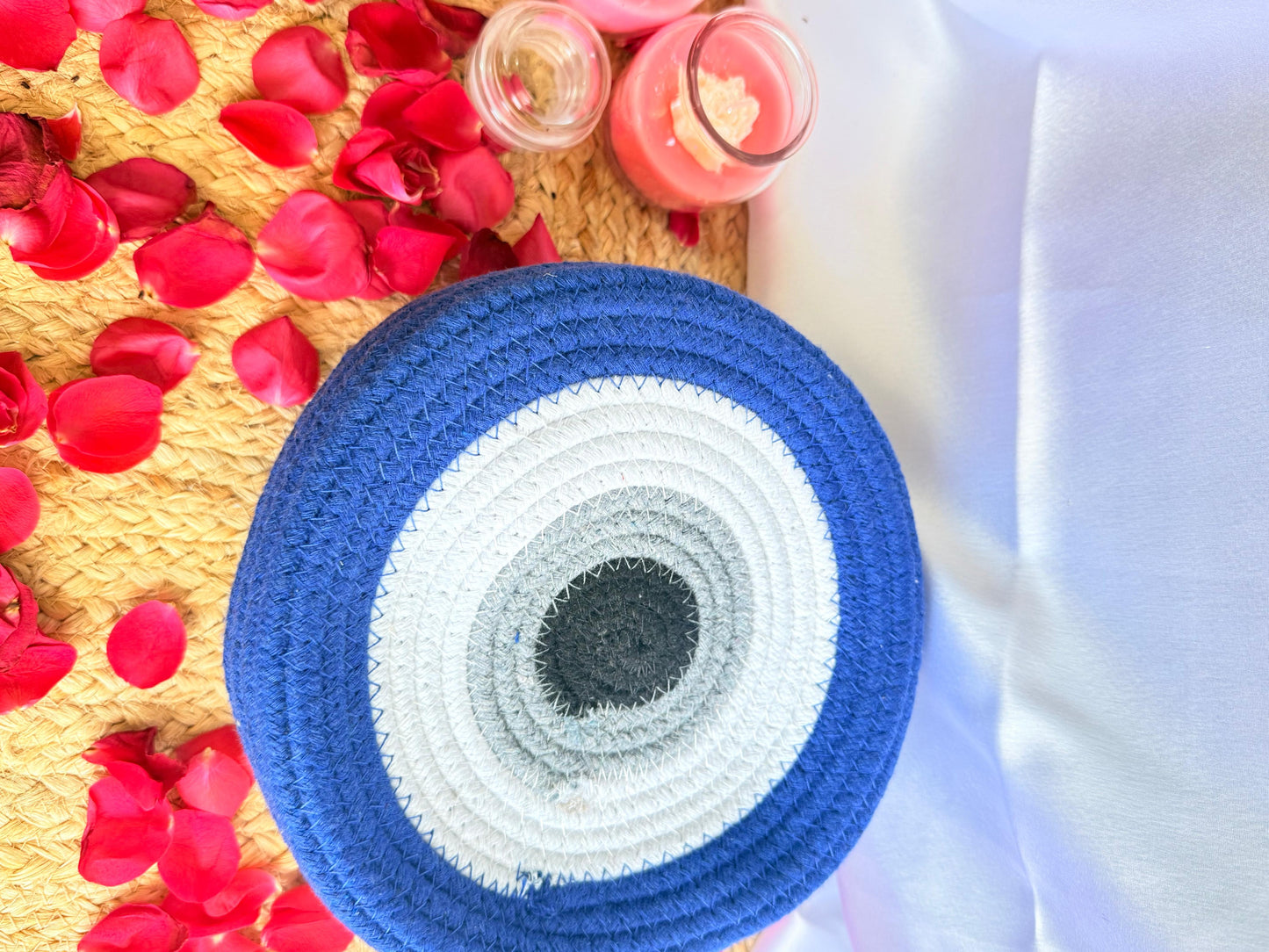 Evil Eye White and Blue Table Organizer – Stylish Desk Organizer for Home & Dressing Table
