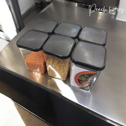 Airtight Kitchen Storage Containers Set – BPA-Free, Freezer Safe, 1100 ml, Black (Pack of 6) for Pantry Organization