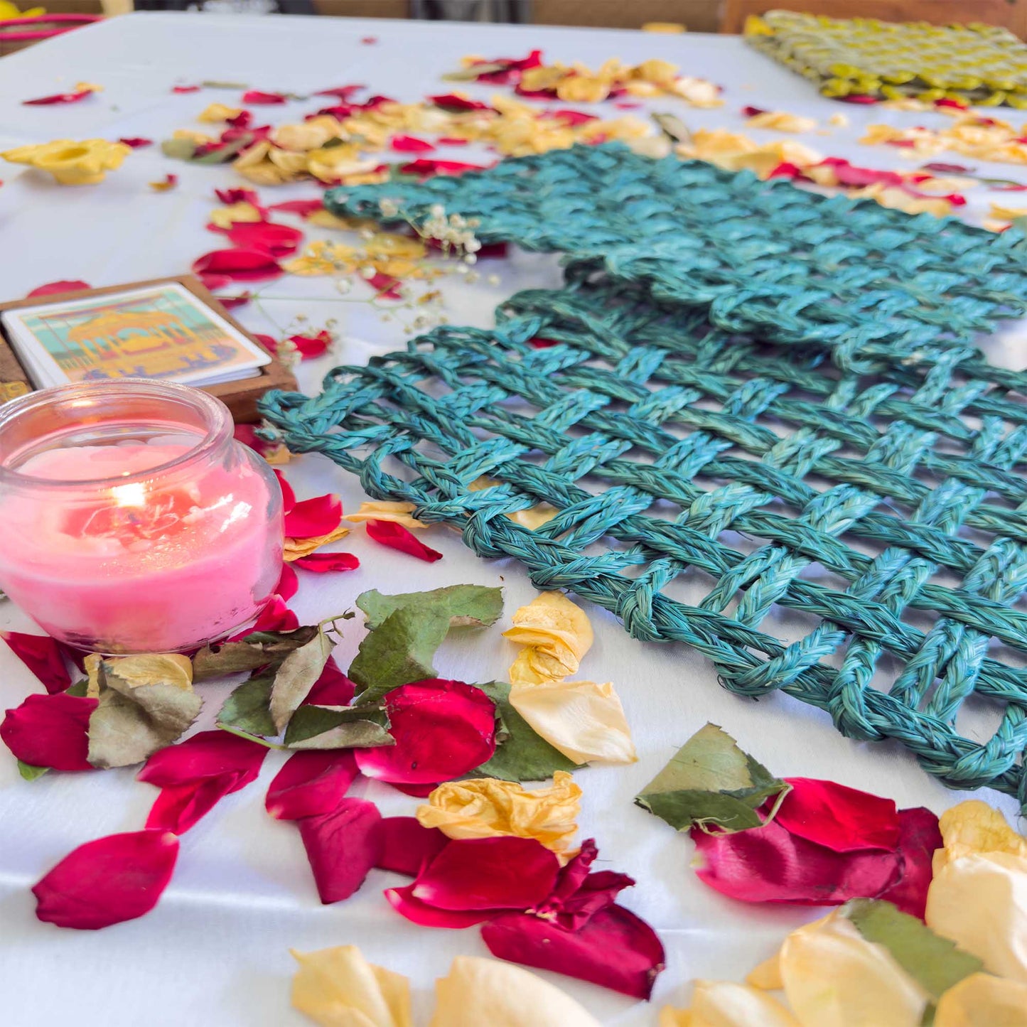 Blue Rectangle Sabai Grass Table Placemat – Eco-Friendly Sapphire Blue Dining Table Mat