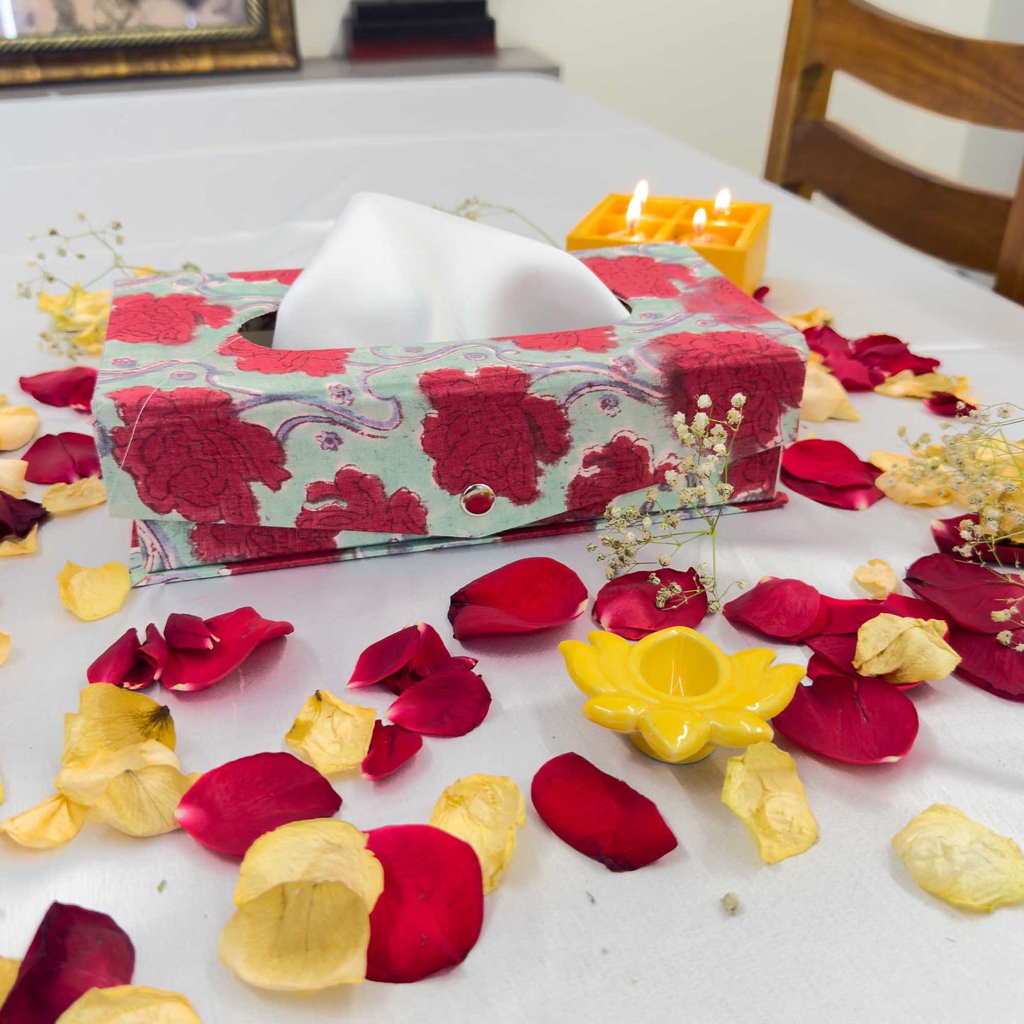 Red Floral Handblock Tissue Box