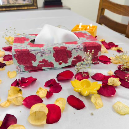 Red Floral Handblock Tissue Box
