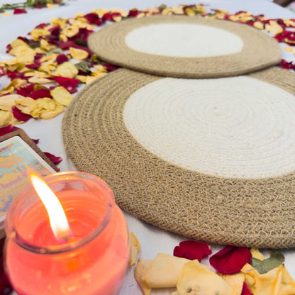 White Centered Jute Circular Border Dining Table Placemat (Pack of 2) – Eco-Friendly and Stylish