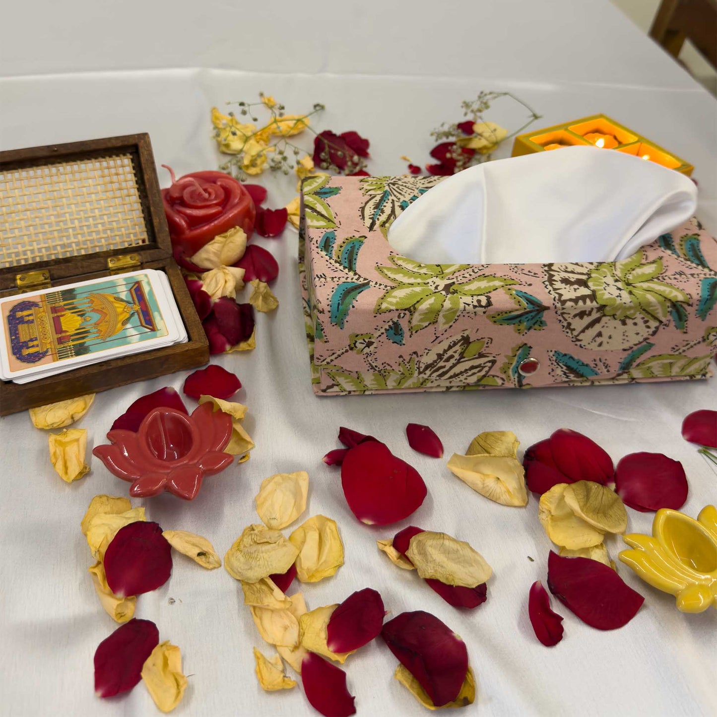 Pink Floral Handblock Tissue Box