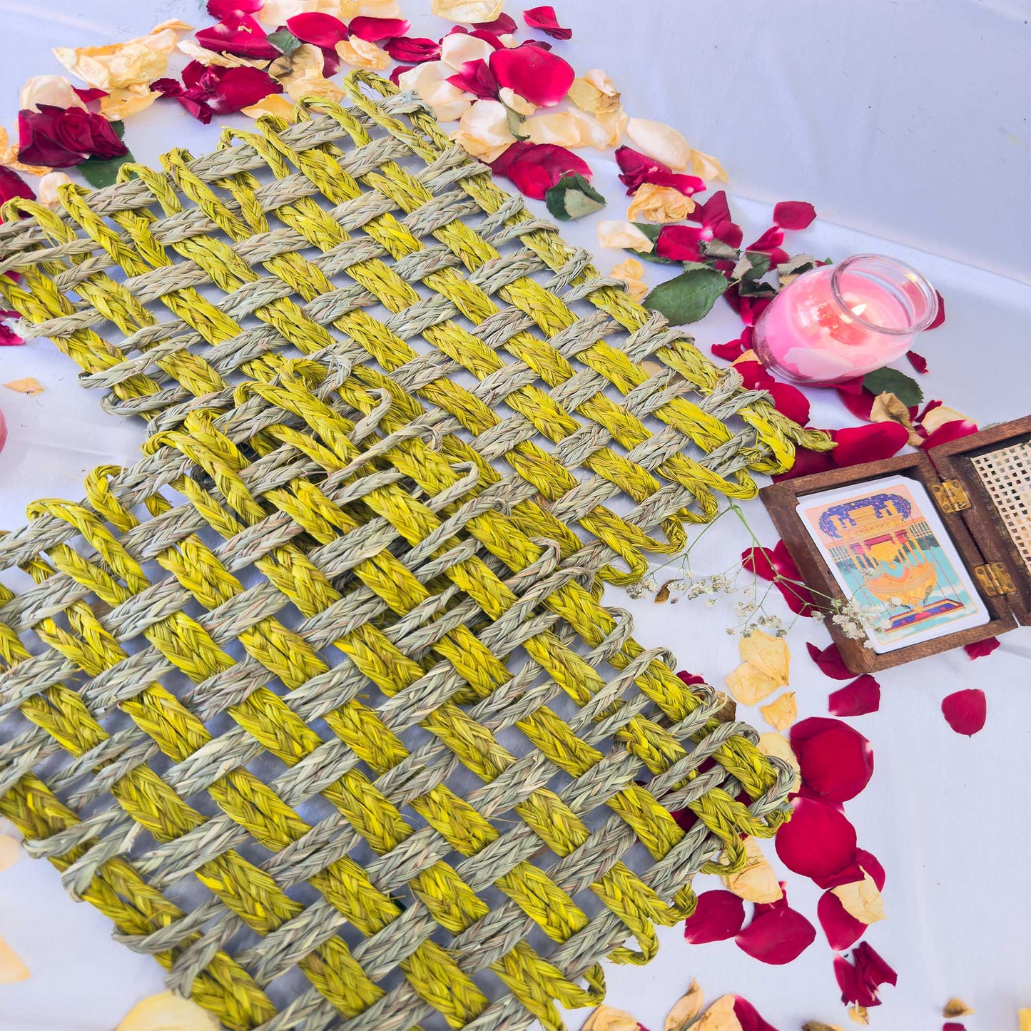 Yellow Rectangle Sabai Grass Table Placemat – Eco-Friendly Sapphire Yellow Dining Table Mat