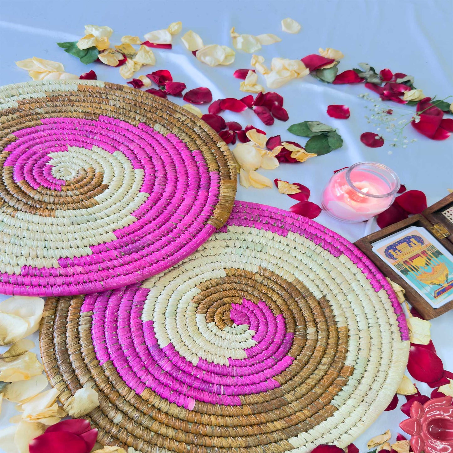 Pink Sabai Grass Table Placemat – 13" Diameter Handmade Eco-Friendly Dining Table Décor (1 Unit)