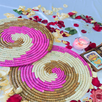 Pink Sabai Grass Table Placemat – 13" Diameter Handmade Eco-Friendly Dining Table Décor (1 Unit)