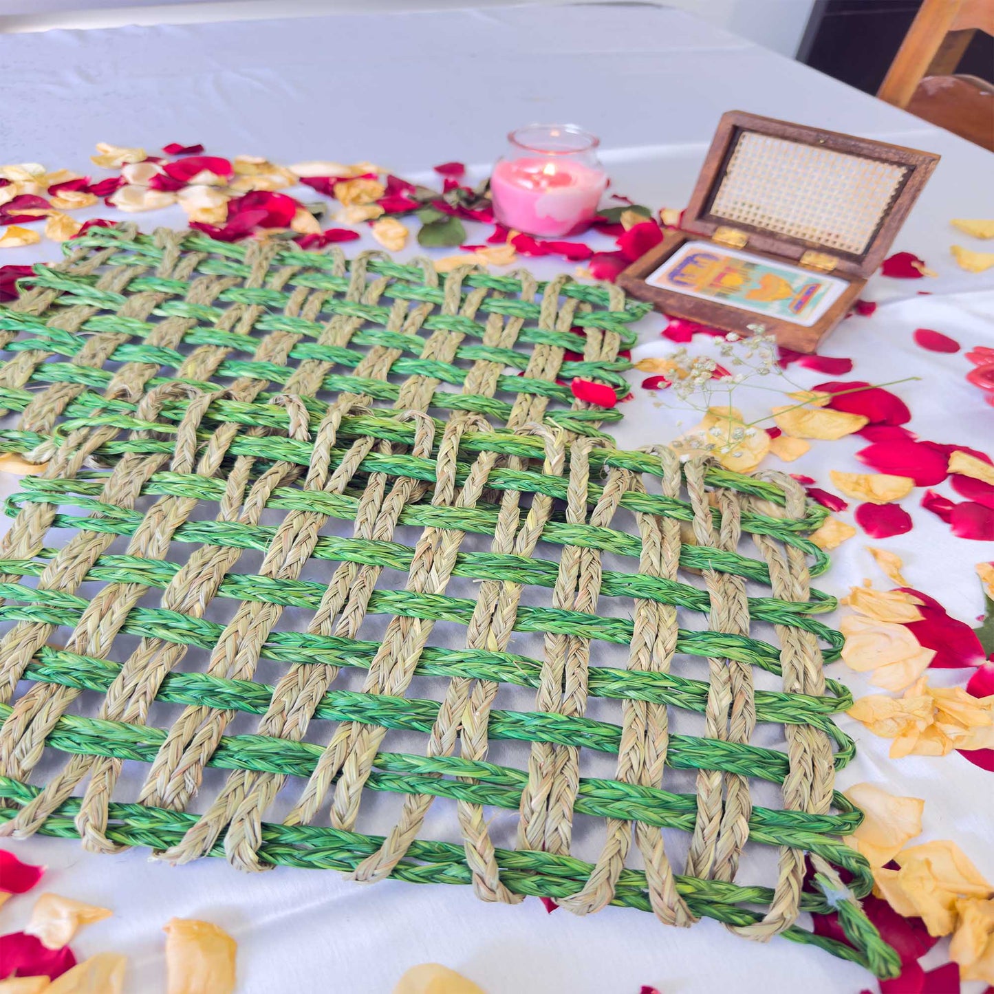 Green Rectangle Sabai Grass Table Placemat – Eco-Friendly Sapphire Blue Dining Table Mat