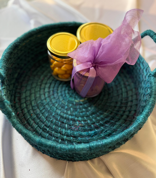 Solid Green Handcrafted Sabai Grass Organiser with Handle
