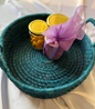Solid Green Handcrafted Sabai Grass Organiser with Handle