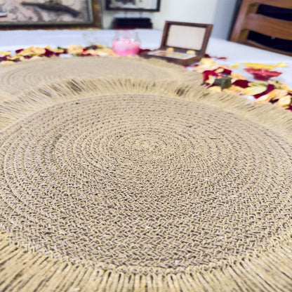Fringe Rope Pattern Jute Circular Border Dining Table Placemat (Pack of 2) – Eco-Friendly and Stylish