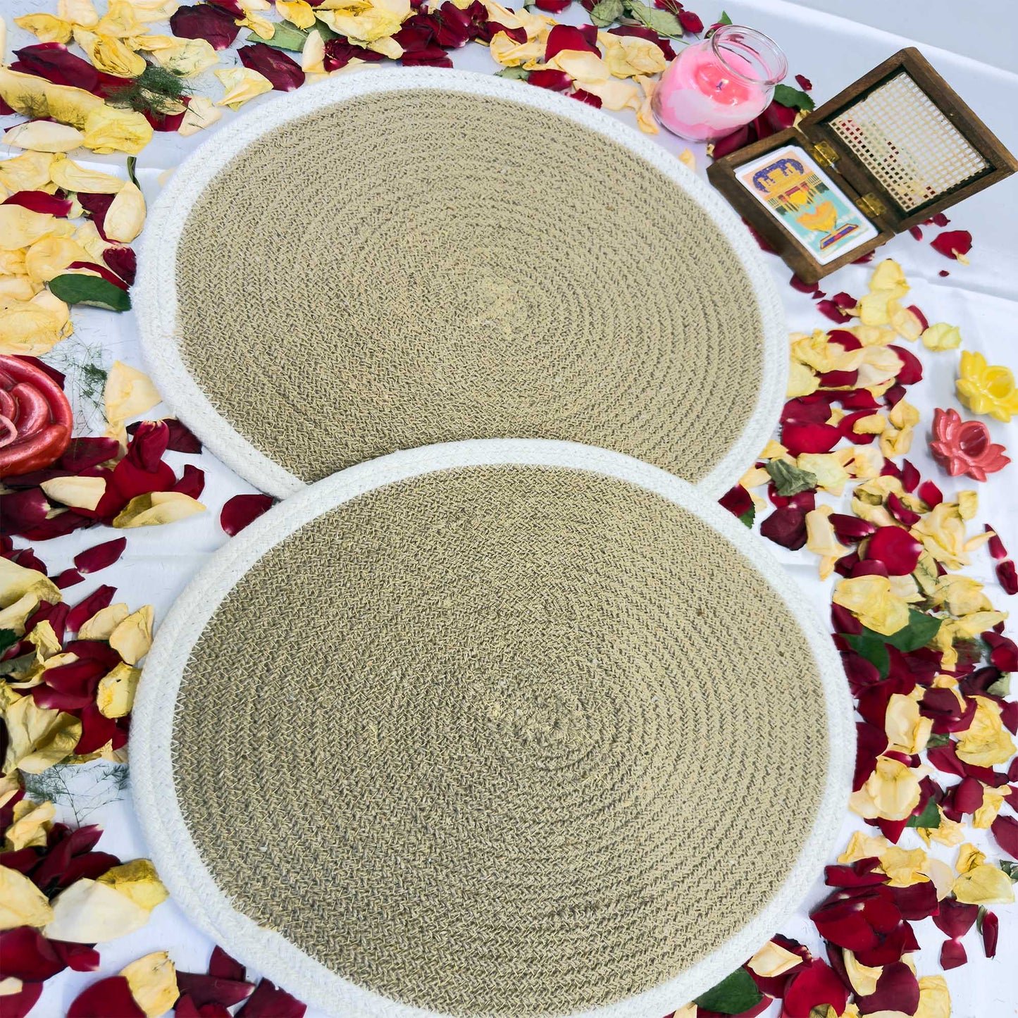 White Border Jute Table Placemat (Pack of 2) – Eco-Friendly and Stylish