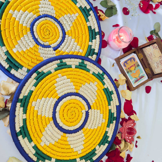 Yellow Sabai Grass Table Placemat – 13" Diameter Handmade Eco-Friendly Dining Table Décor (1 Unit)