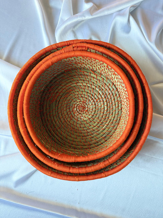 Orange Hand-Crafted Sabai Grass Jute Organiser (Set of 3)