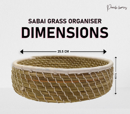 Medium White Hand-Crafted Sabai Grass Jute Organiser