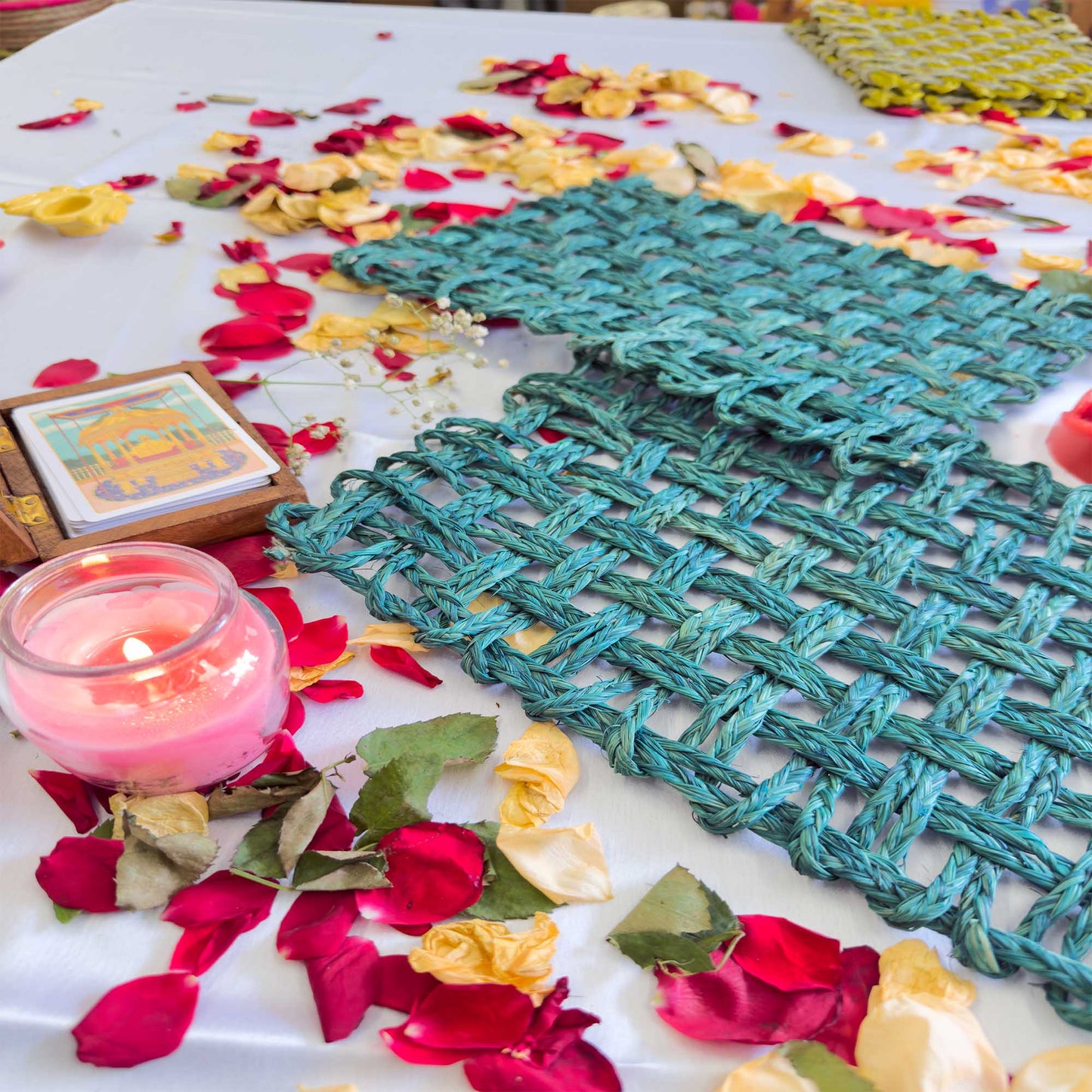 Blue Rectangle Sabai Grass Table Placemat – Eco-Friendly Sapphire Blue Dining Table Mat