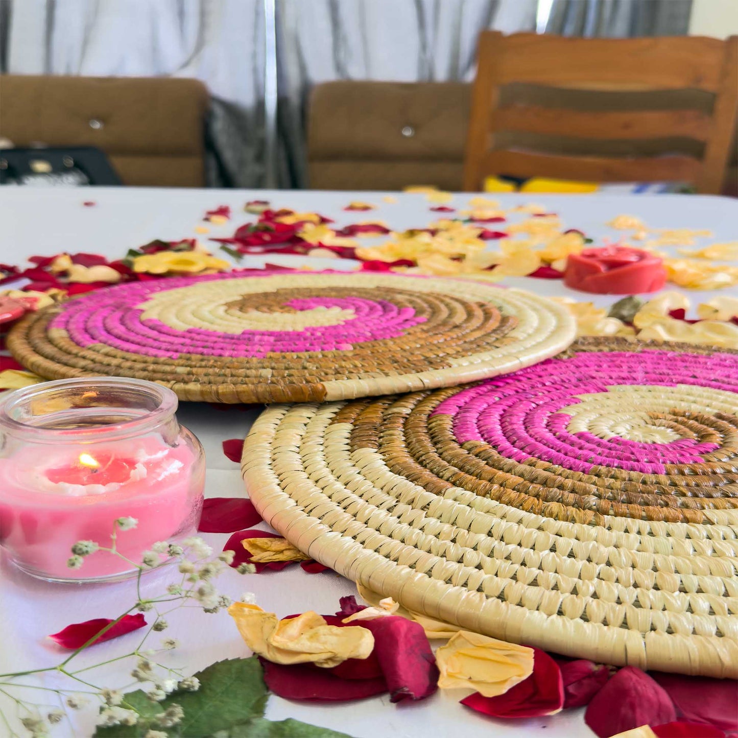 Pink Sabai Grass Table Placemat – 13" Diameter Handmade Eco-Friendly Dining Table Décor (1 Unit)