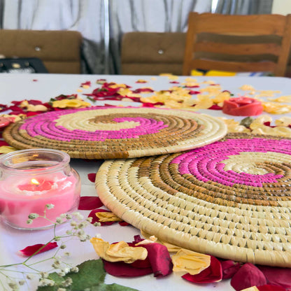 Pink Sabai Grass Table Placemat – 13" Diameter Handmade Eco-Friendly Dining Table Décor (1 Unit)