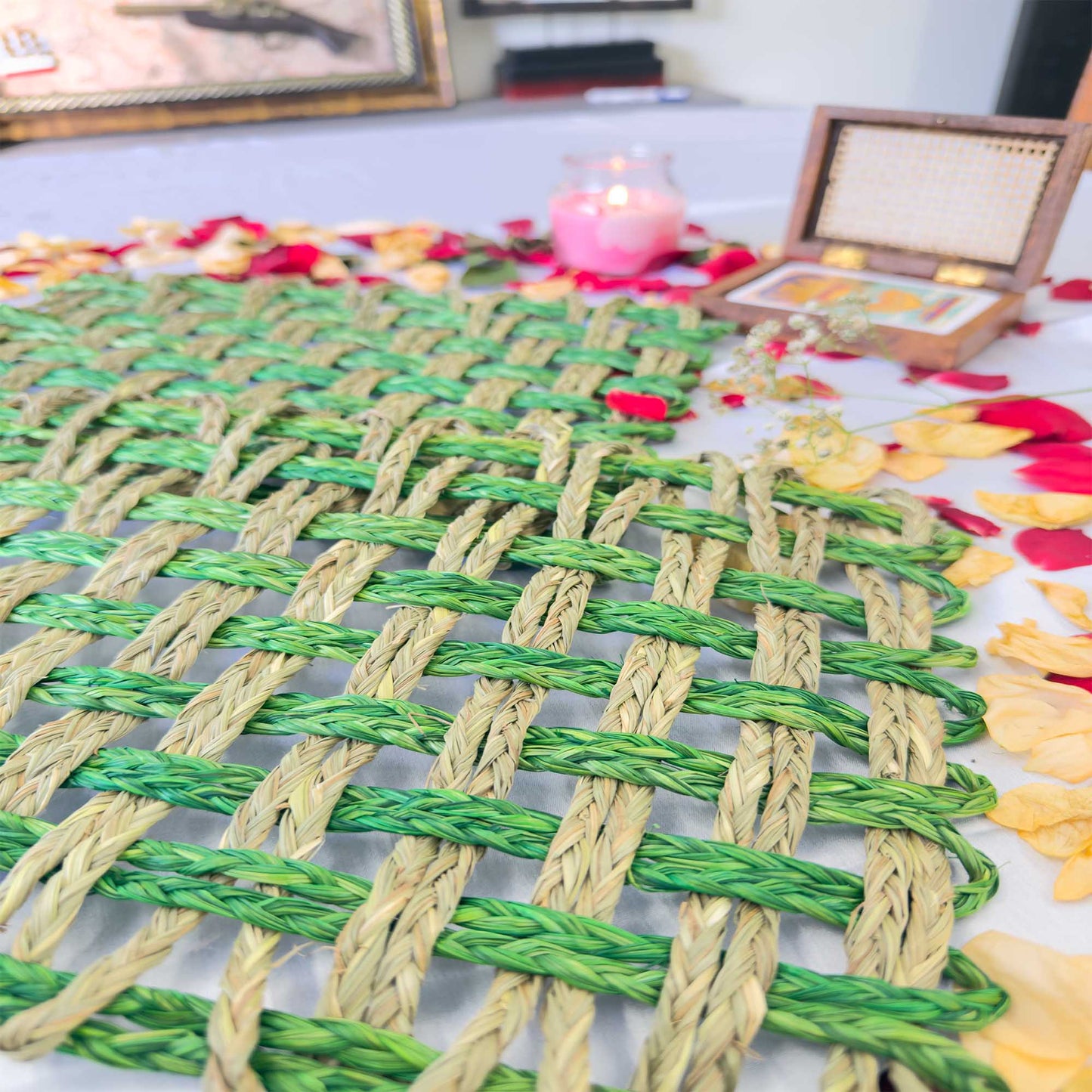 Green Rectangle Sabai Grass Table Placemat – Eco-Friendly Sapphire Blue Dining Table Mat