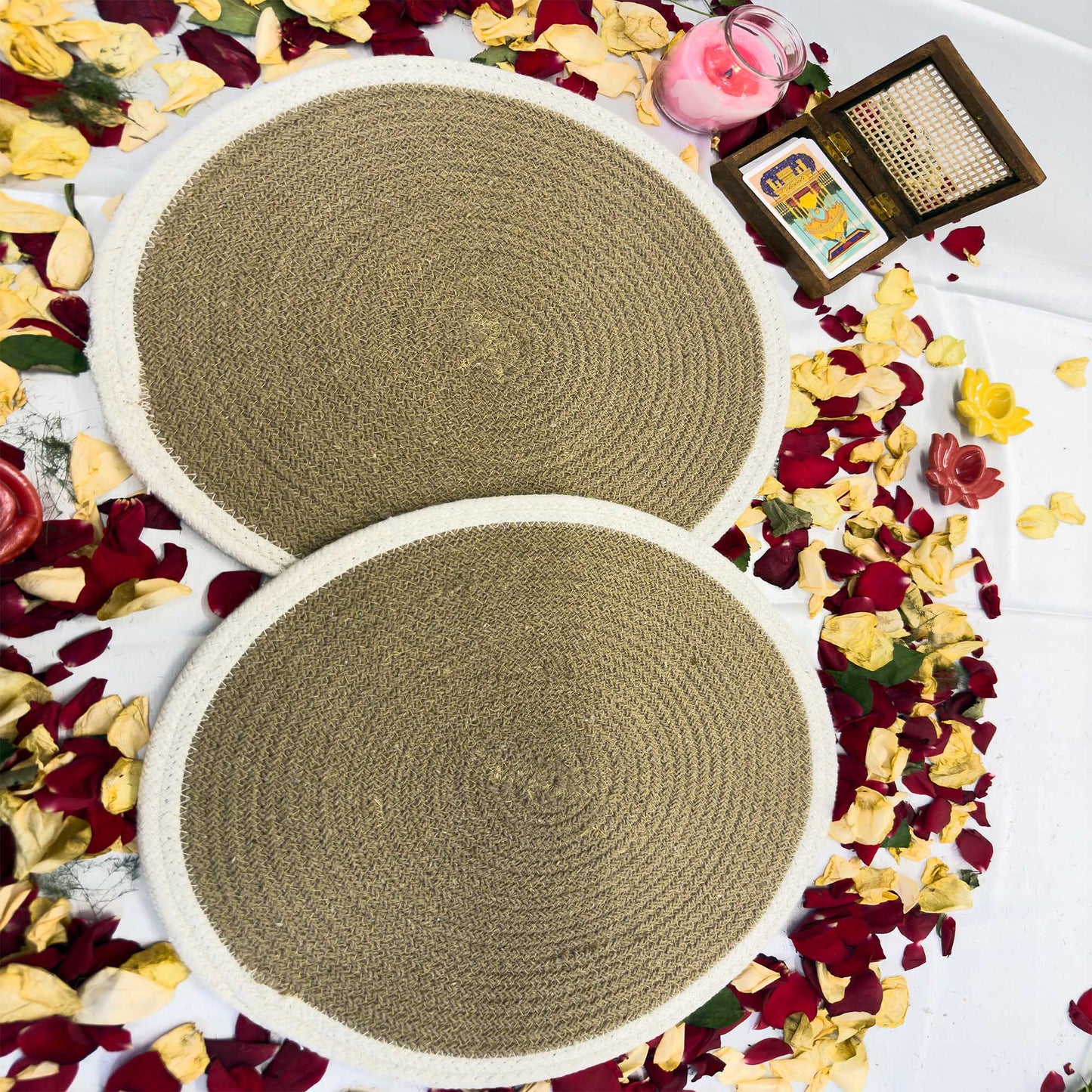 White Border Jute Table Placemat (Pack of 2) – Eco-Friendly and Stylish