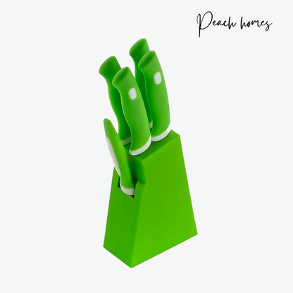 Plastic Kitchen Knife Set with Holder (5-Pieces)