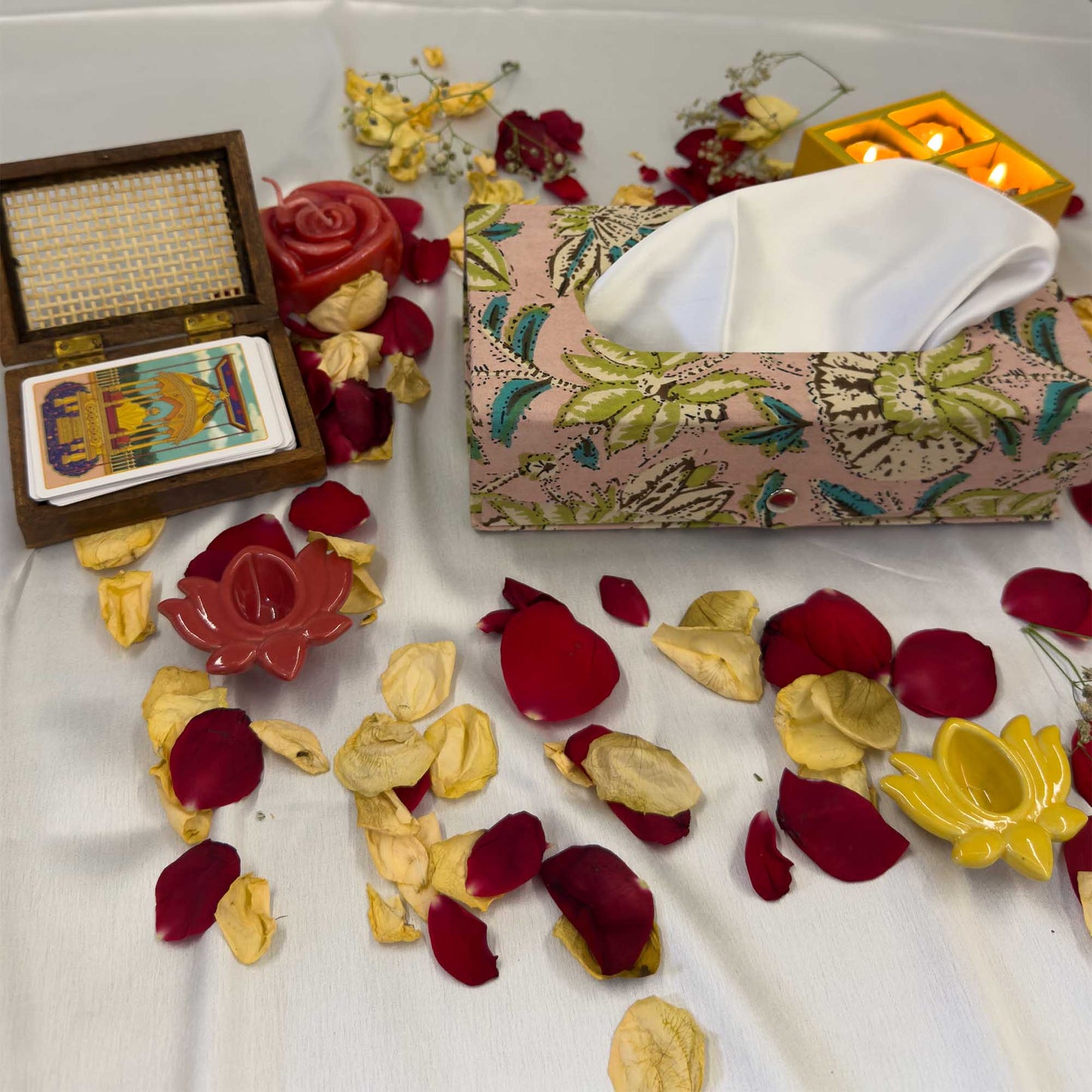 Pink Floral Handblock Tissue Box