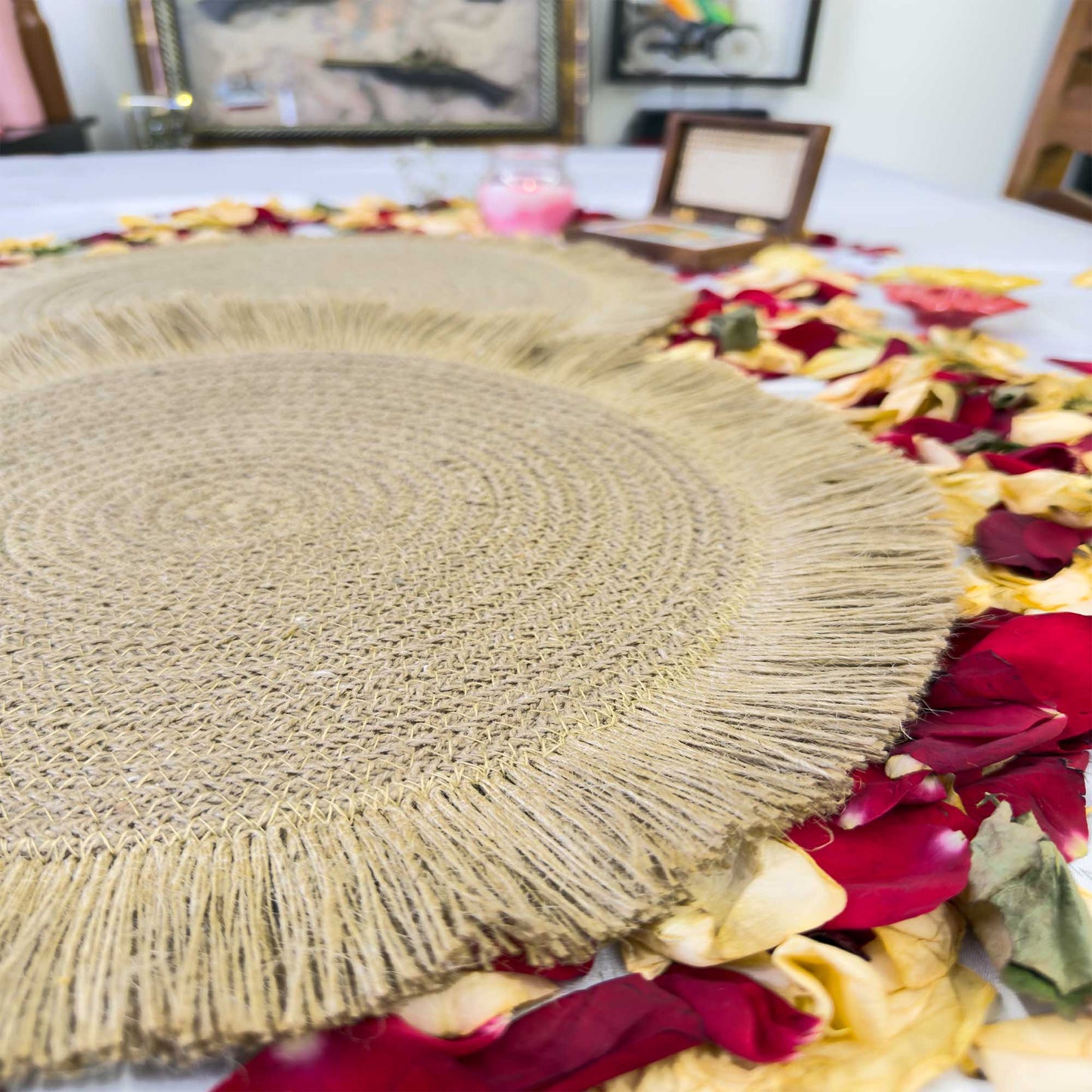 Fringe Rope Pattern Jute Circular Border Dining Table Placemat (Pack of 2) – Eco-Friendly and Stylish