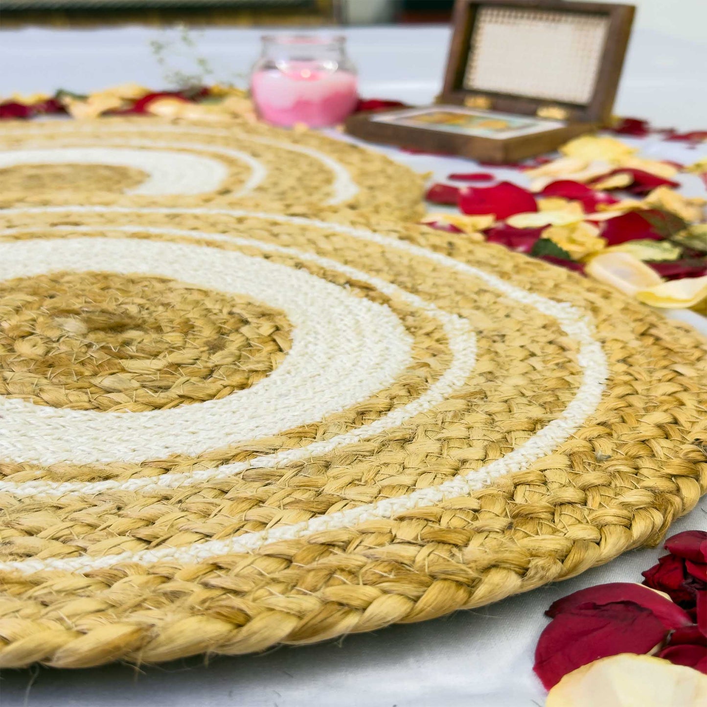 White Circle Jute Table Placemat (Pack of 2) – Eco-Friendly and Stylish