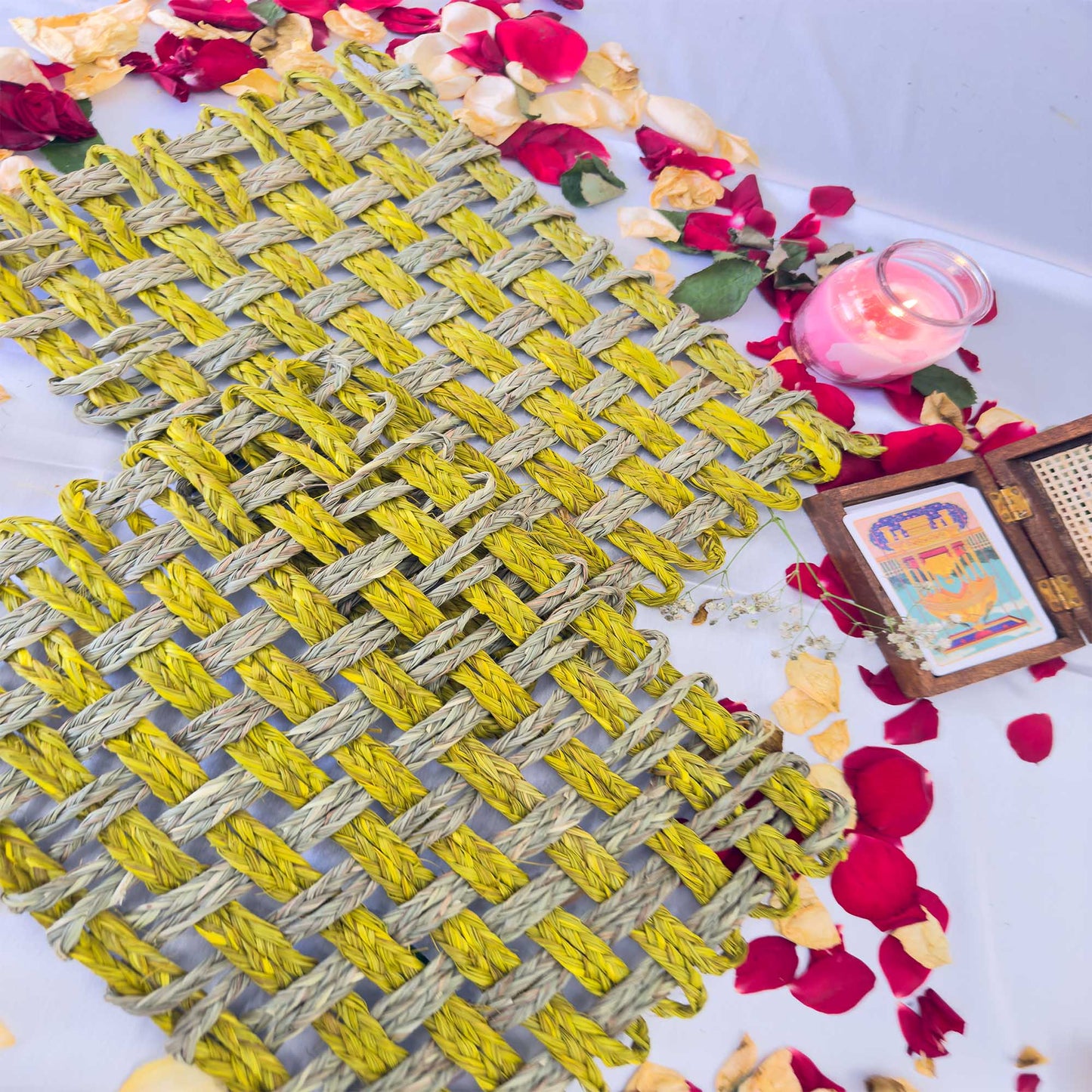 Yellow Rectangle Sabai Grass Table Placemat – Eco-Friendly Sapphire Yellow Dining Table Mat