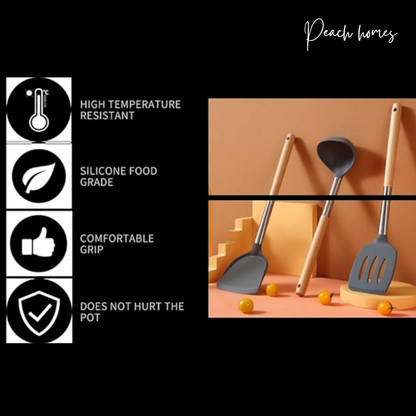 Silicone Spatula Set of 3 – Heat Resistant, Non-Stick, Ergonomic Wooden Handle, 8 Inches, Grey