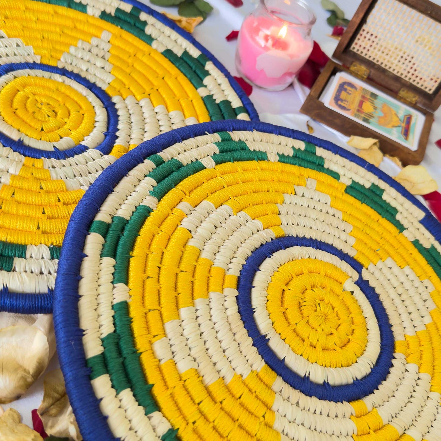Yellow Sabai Grass Table Placemat – 13" Diameter Handmade Eco-Friendly Dining Table Décor (1 Unit)