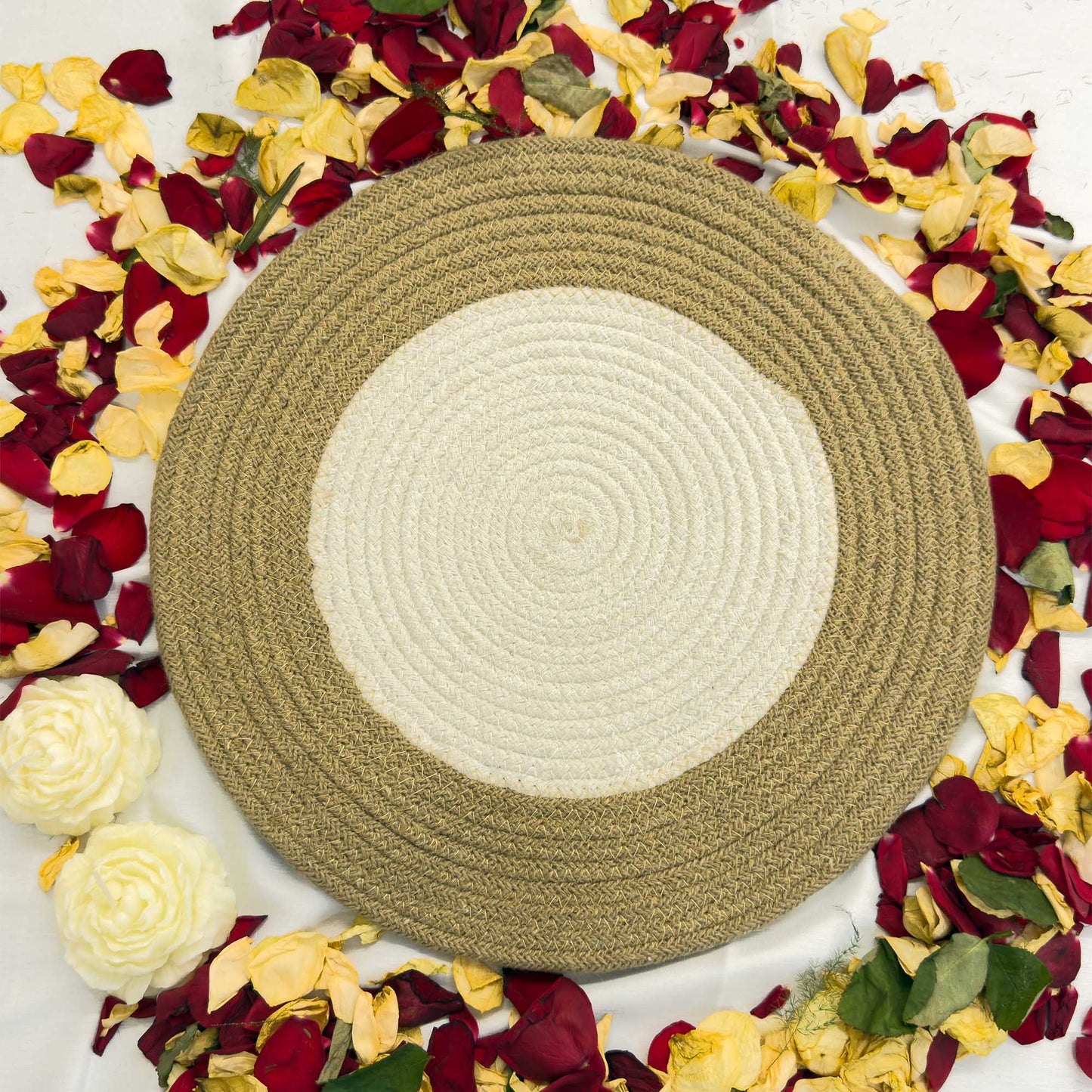 White Centered Jute Table Placemat (Pack of 2) – Eco-Friendly and Stylish