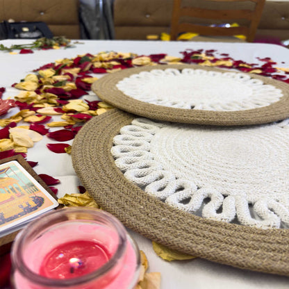 White Centered Flower Jute Table Placemat (Pack of 2) – Eco-Friendly and Stylish