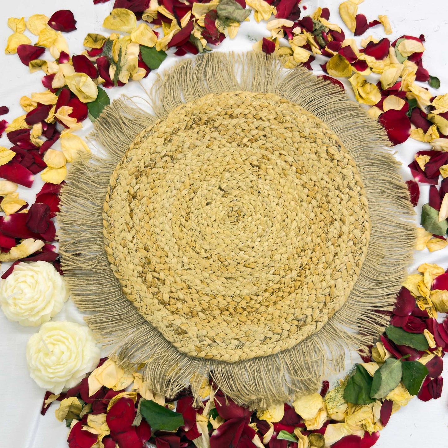 Fringe Pattern Jute Circular Border Dining Table Placemat (Pack of 2) – Eco-Friendly and Stylish