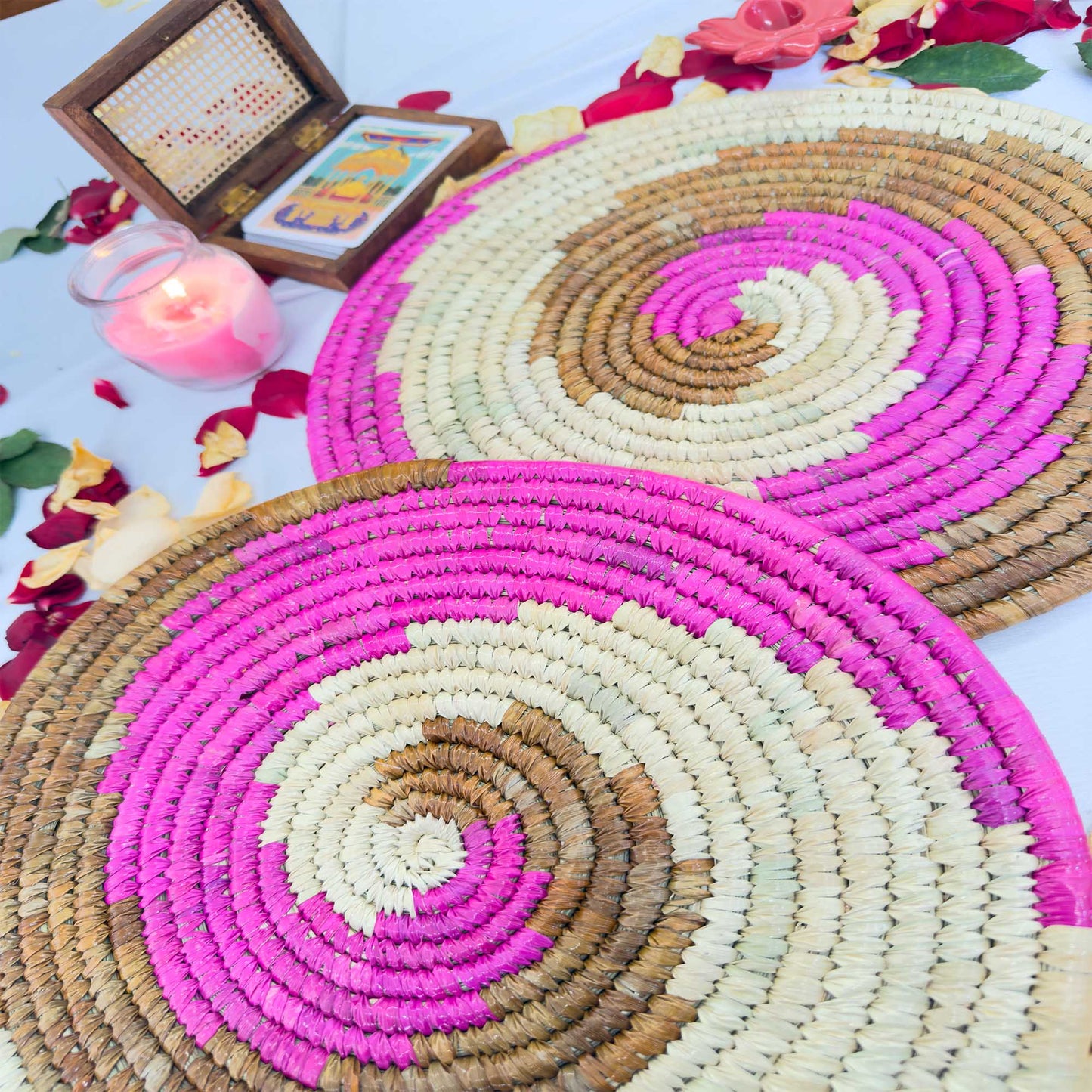 Pink Sabai Grass Table Placemat – 13" Diameter Handmade Eco-Friendly Dining Table Décor (1 Unit)