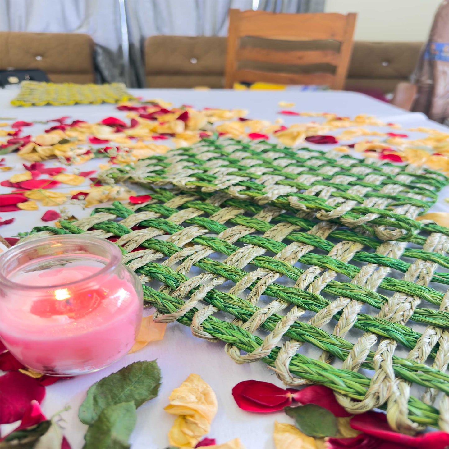 Green Rectangle Sabai Grass Table Placemat – Eco-Friendly Sapphire Blue Dining Table Mat